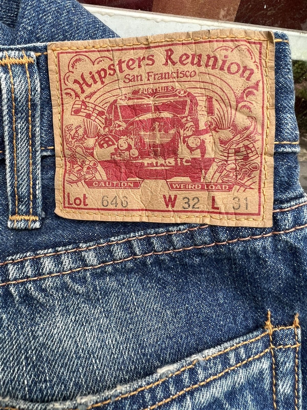 Freewheelers × The Flat Head × The Real McCoy's Hipsters Reunion 646 Distress Fade Blue Denim Flare Jeans Size US 31 - 23 Thumbnail