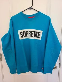 FW18 Large Supreme Split Arc Logo Crewneck Sweatshirt Mustard Yellow Blue