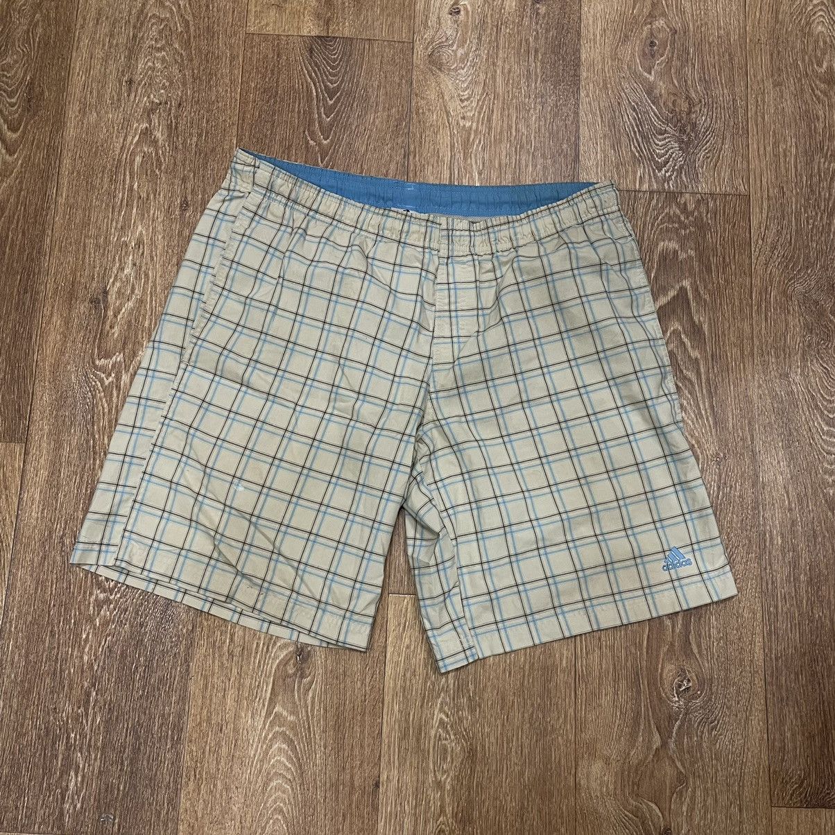 Vintage Y2K Adidas Plaid Shorts Relaxed Fit Cream Blue 36