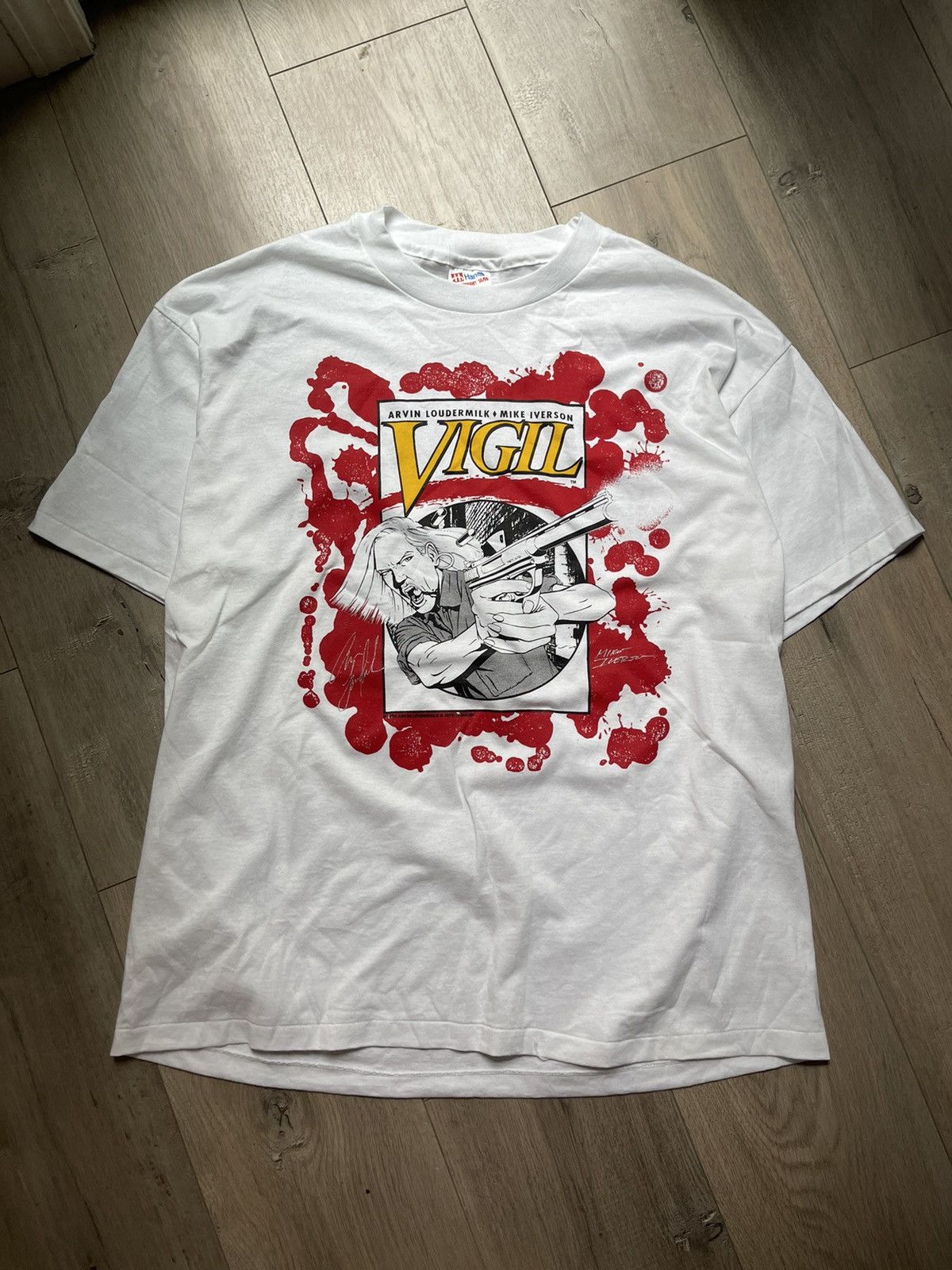 Hanes Vintage 90s Vigil Book Hand Gun T Shirt Size US XL / EU 56 / 4 - 1 Thumbnail