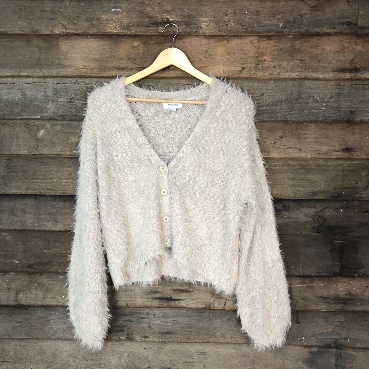 image of Dl Colony Grey Shaggy Fur Mohair Cardigan Knitwear 6957, Women's (Size Medium)