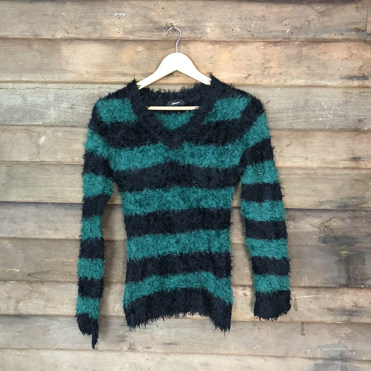 Vintage Dosch stripe Green Shag Shaggy Fur Mohair Knitwear #6958 Size M / US 6-8 / IT 42-44 - 1 Thumbnail