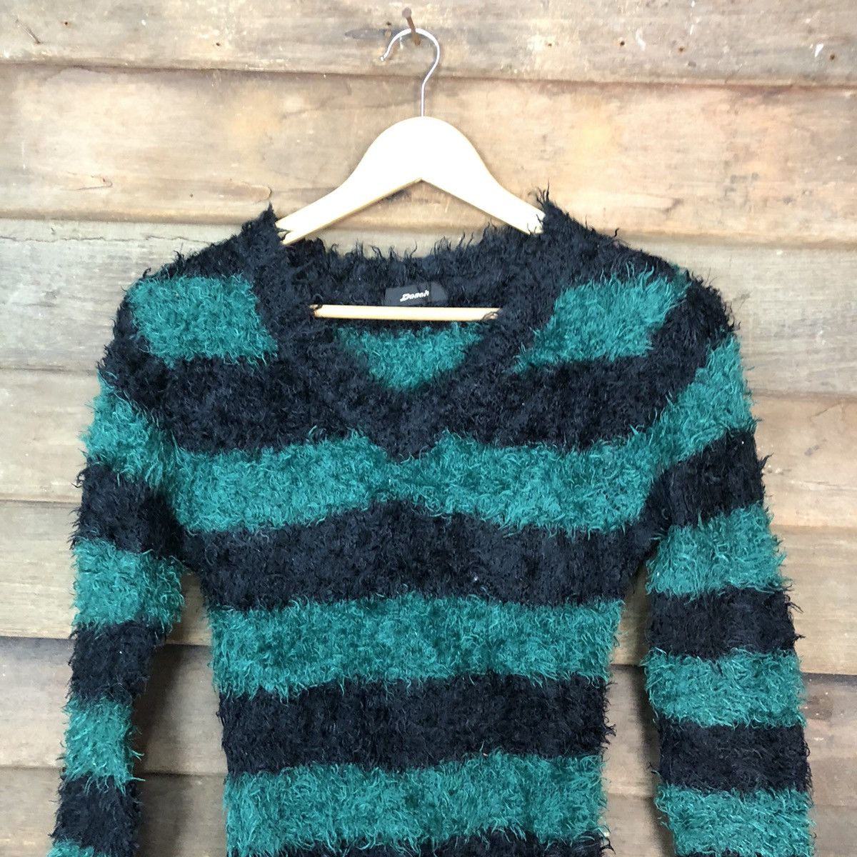 Vintage Dosch stripe Green Shag Shaggy Fur Mohair Knitwear #6958 Size M / US 6-8 / IT 42-44 - 2 Thumbnail