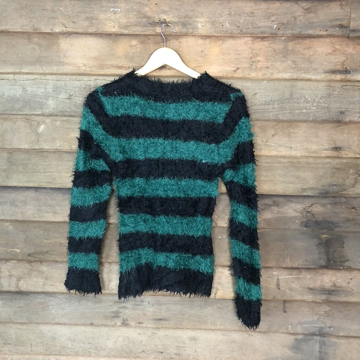 Vintage Dosch stripe Green Shag Shaggy Fur Mohair Knitwear #6958 Size M / US 6-8 / IT 42-44 - 9 Thumbnail