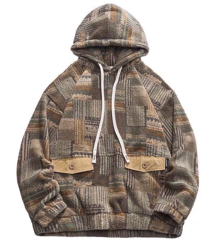 Retro punk all over print fleece hoodie shirt