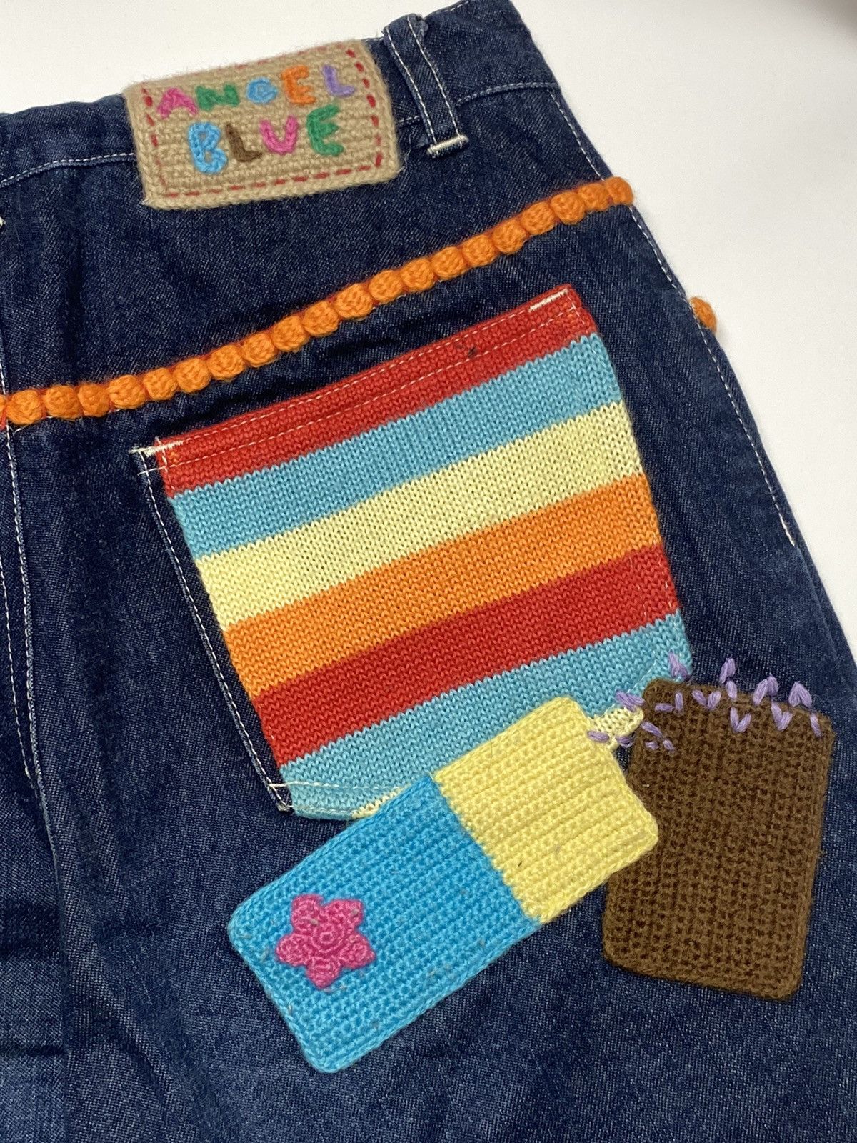 Angel Blue 1990s Angel Blue - Knitted On Denim Short Pants Size US 28 / EU 44 - 6 Thumbnail