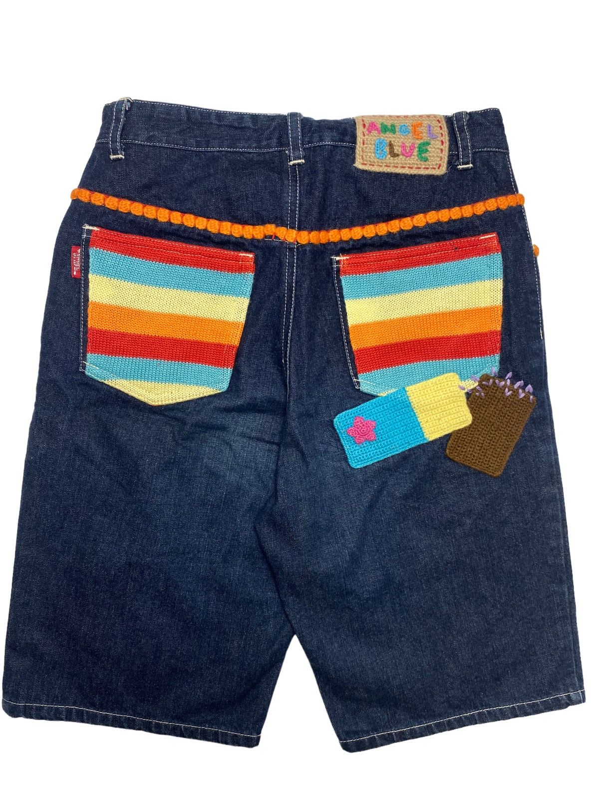 Angel Blue 1990s Angel Blue - Knitted On Denim Short Pants Size US 28 / EU 44 - 2 Thumbnail