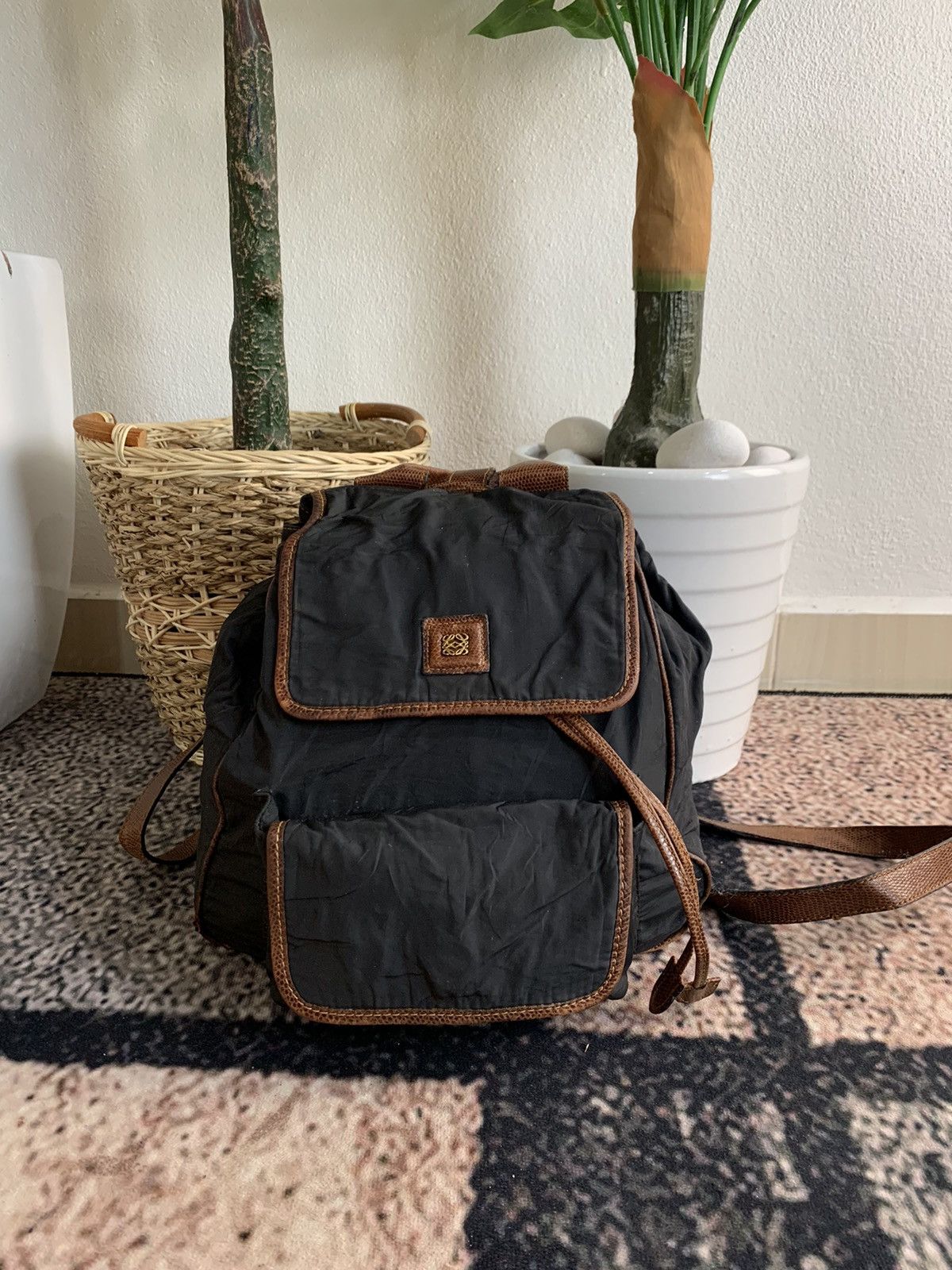 Vintage loewe black nylon backpack