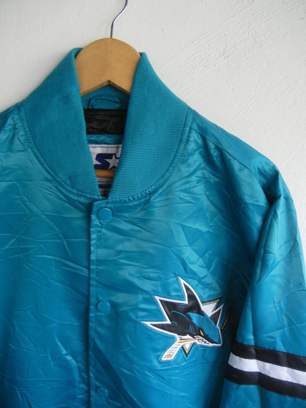image of Nhl x Starter San Jose Sharks Starter Satin Jacket Size Medium in Starter Black, Men's