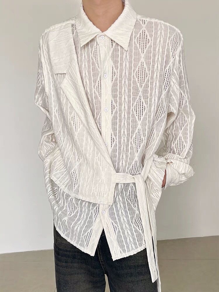Fashion retro openworks button up shirt