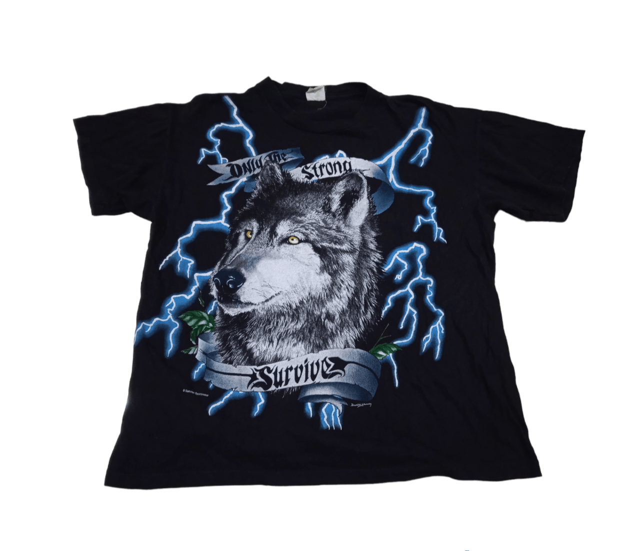 image of Vintage 90's American Thunder Wolf T-Shirt in Black, Men's (Size XL)