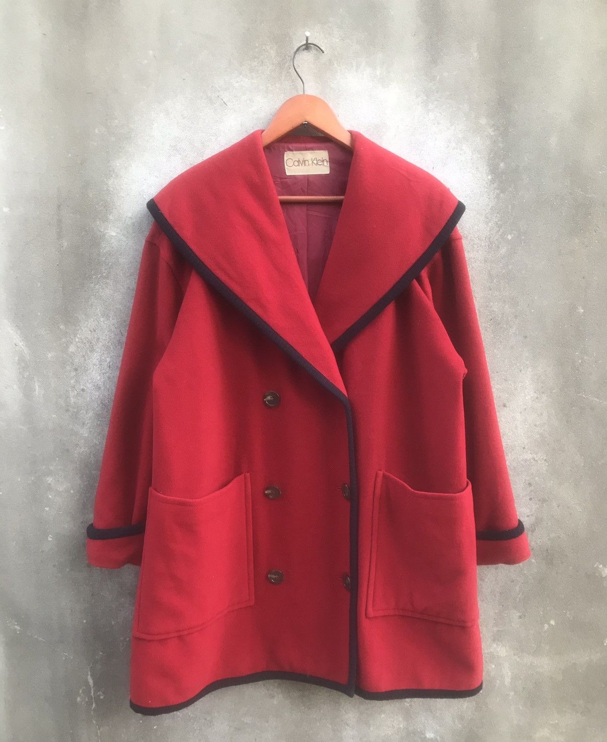 Vtg Calvin Klein Shawl Collar Double Breasted Wool Coat