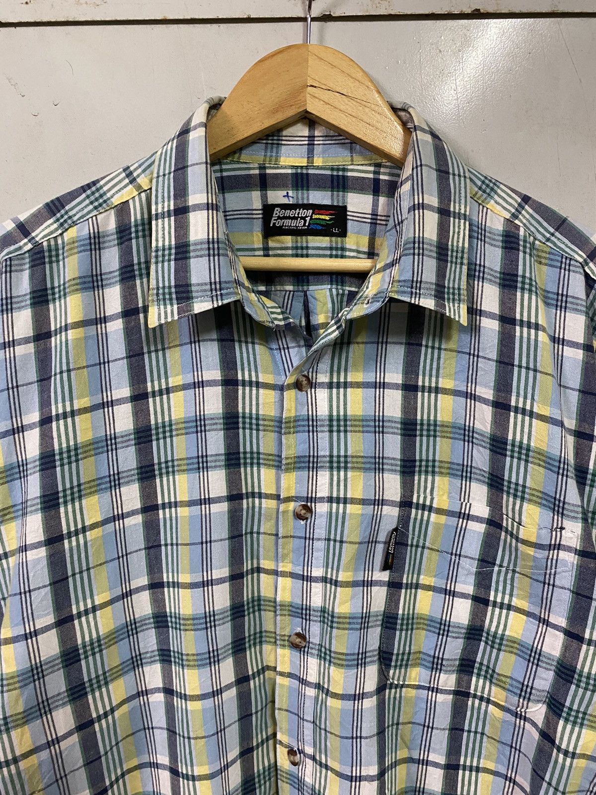 Benetton Vintage Benetton Formula 1 Flannel Single Pocket Plaid Size US XL / EU 56 / 4 - 2 Thumbnail