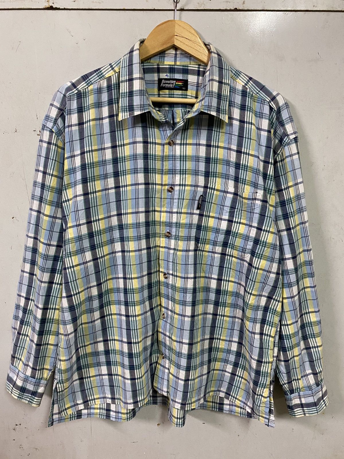 Benetton Vintage Benetton Formula 1 Flannel Single Pocket Plaid Size US XL / EU 56 / 4 - 1 Thumbnail