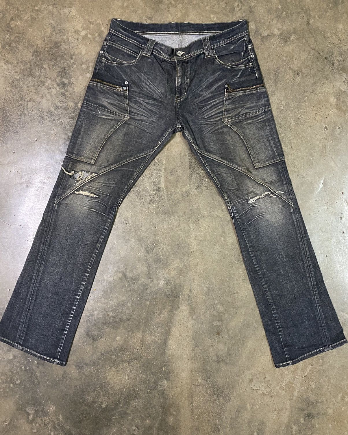 Michel Klein Michel Klein THRASHED Bush Patch Pocket Denim Pants Size US 38 / EU 54 - 1 Thumbnail
