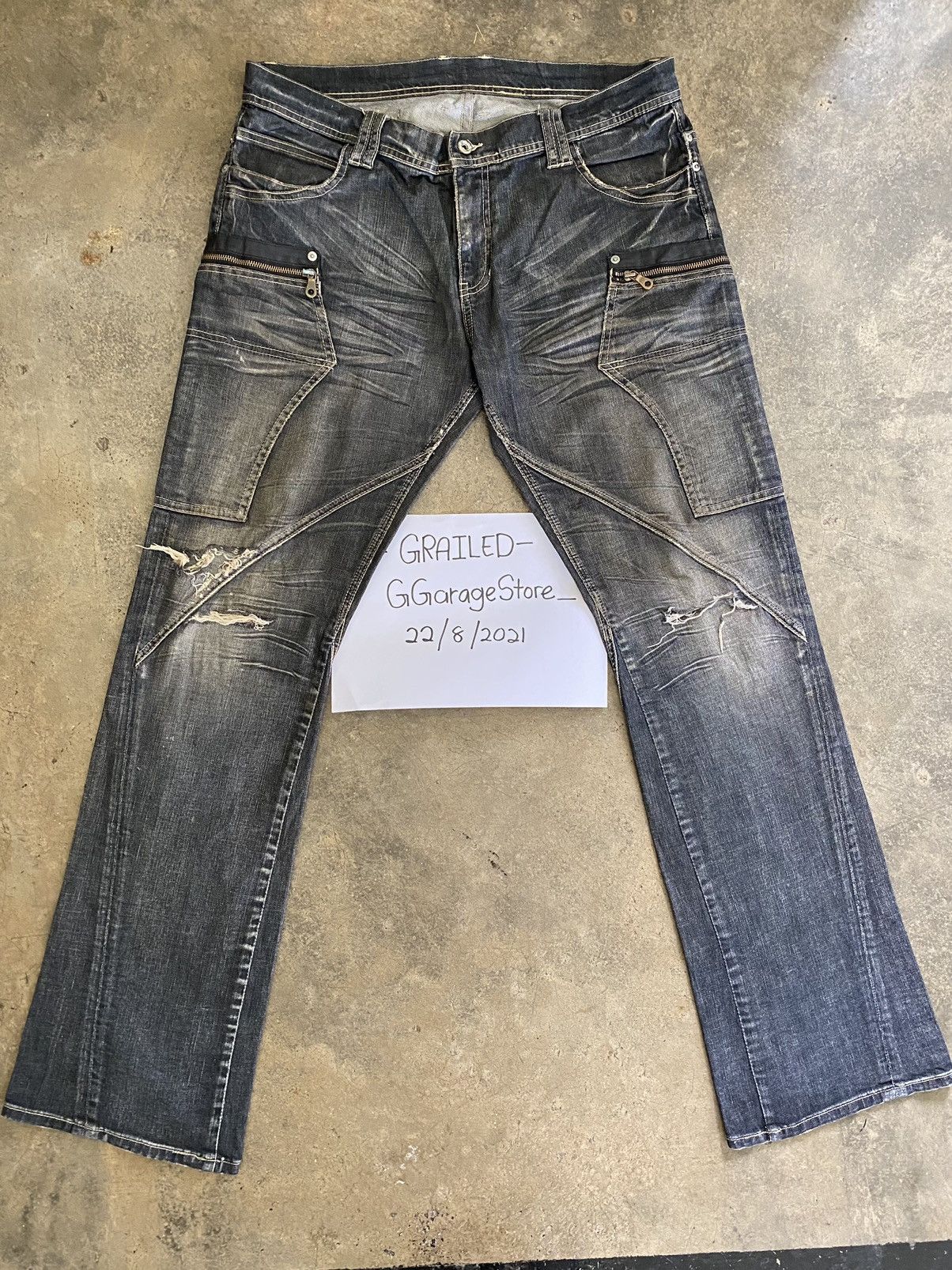 Michel Klein Michel Klein THRASHED Bush Patch Pocket Denim Pants Size US 38 / EU 54 - 14 Thumbnail
