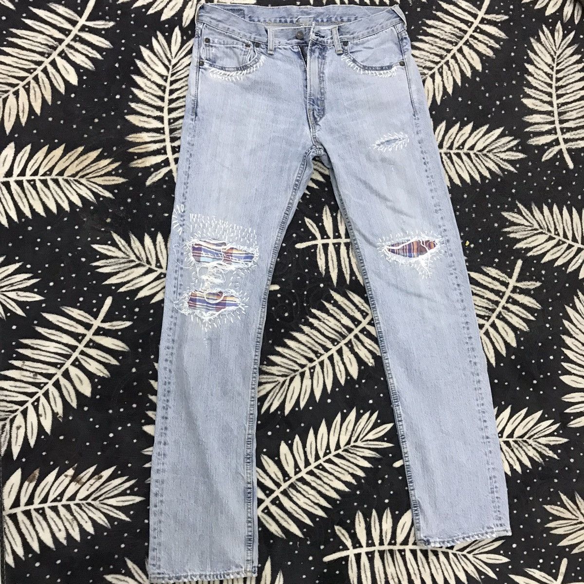Blue Blue Japan × HOLLYWOOD RANCH MARKET × Le Grande Bleu (L.G.B.) 💥H.R MARKET DISTRESSED THRASHED DENIM JEAN Size US 32 / EU 48 - 2 Thumbnail