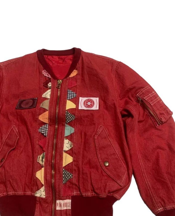 Japanese Brand × Karl Helmut × Pink House Vintage Pink House Japan red denim bomber jacket Size US M / EU 48-50 / 2 - 5 Thumbnail