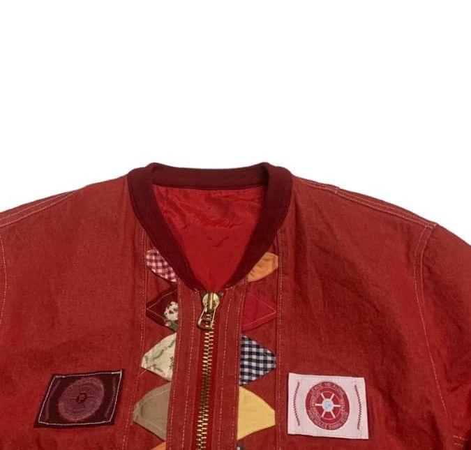 Japanese Brand × Karl Helmut × Pink House Vintage Pink House Japan red denim bomber jacket Size US M / EU 48-50 / 2 - 4 Thumbnail
