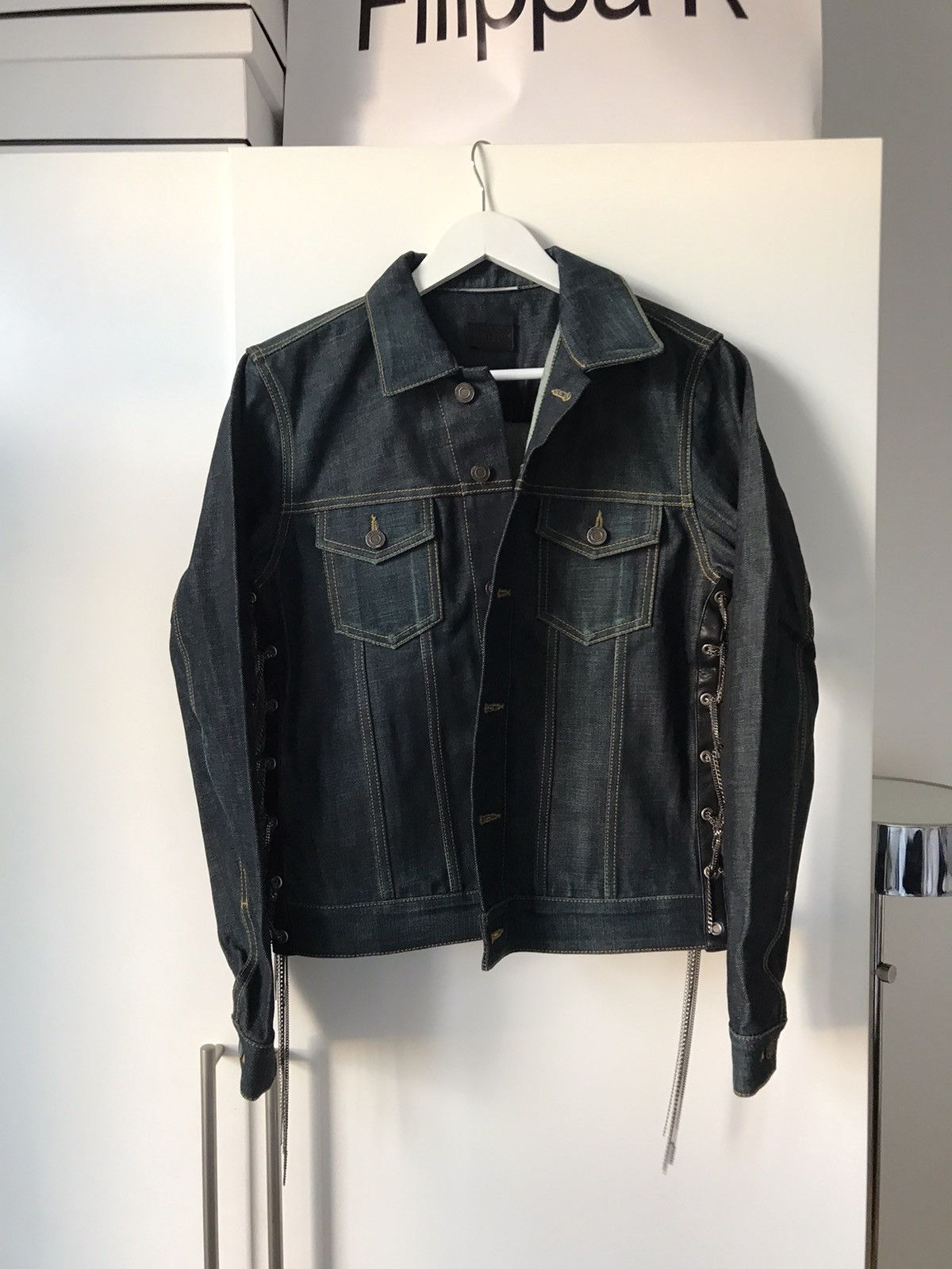 image of Saint Laurent Paris Saint Laurent Chain Lace Denim Jacket Size S Aw14 in Blue, Men's