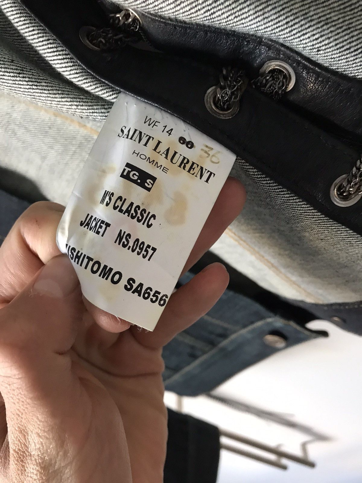 Saint Laurent Chain Lace Denim Jacket sz S AW14