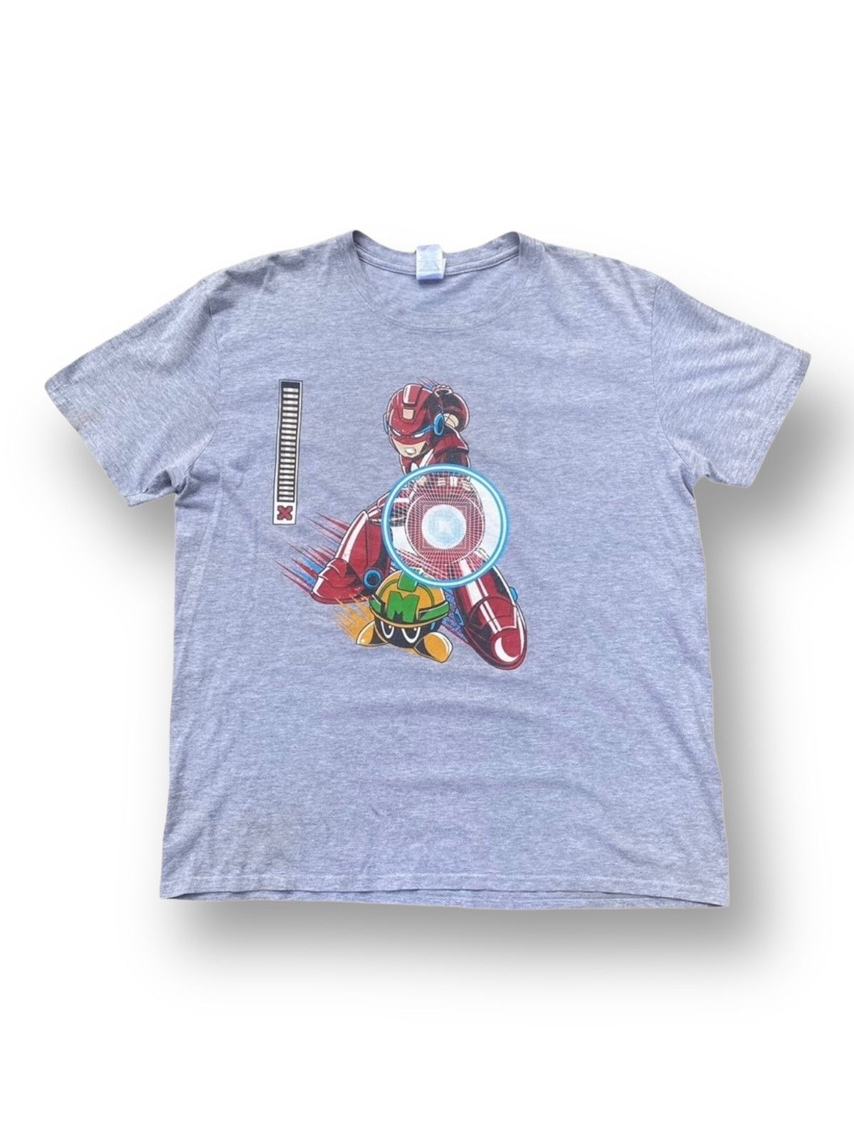 image of Exclusive Game x Nintendo Mashup Red Megaman X Iron Man Character Shirt. P in Grey, Men's (Size XL)