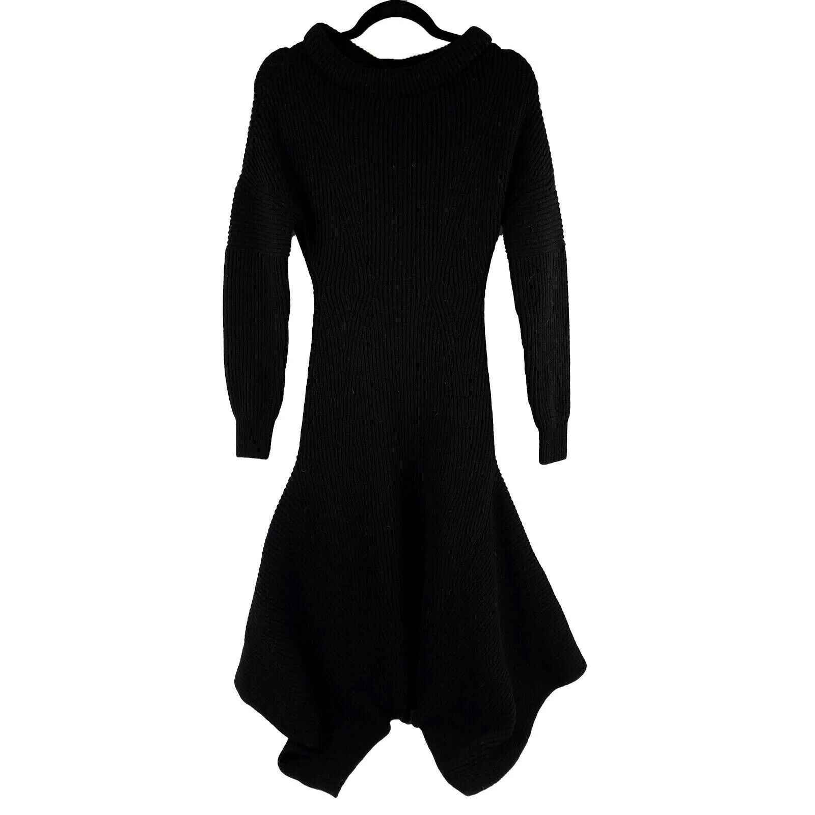 Alexander McQueen - New w/ Tags - Black Ribbed Knit Flare Dr
