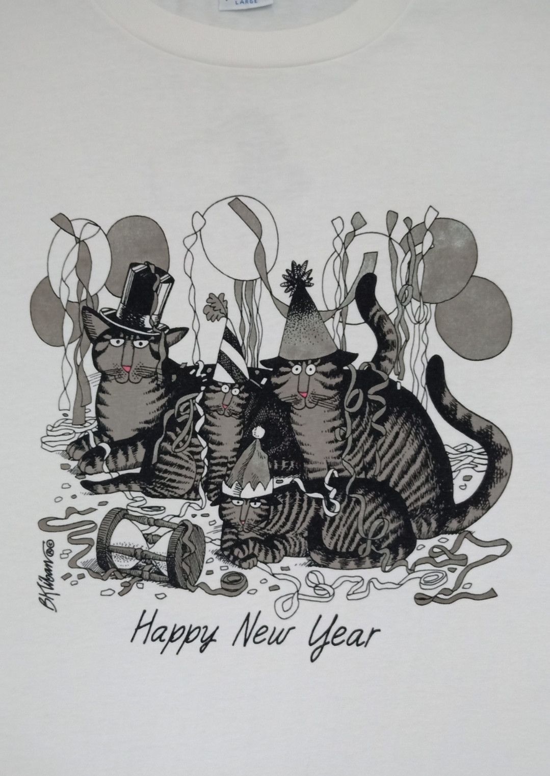 Vintage Vintage 90s B Kliban Cat "Happy New Year" T-shirt Size US L / EU 52-54 / 3 - 4 Thumbnail