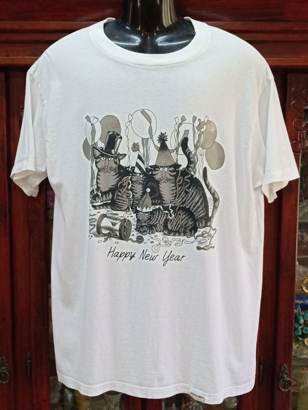 Vintage Vintage 90s B Kliban Cat "Happy New Year" T-shirt Size US L / EU 52-54 / 3 - 1 Thumbnail