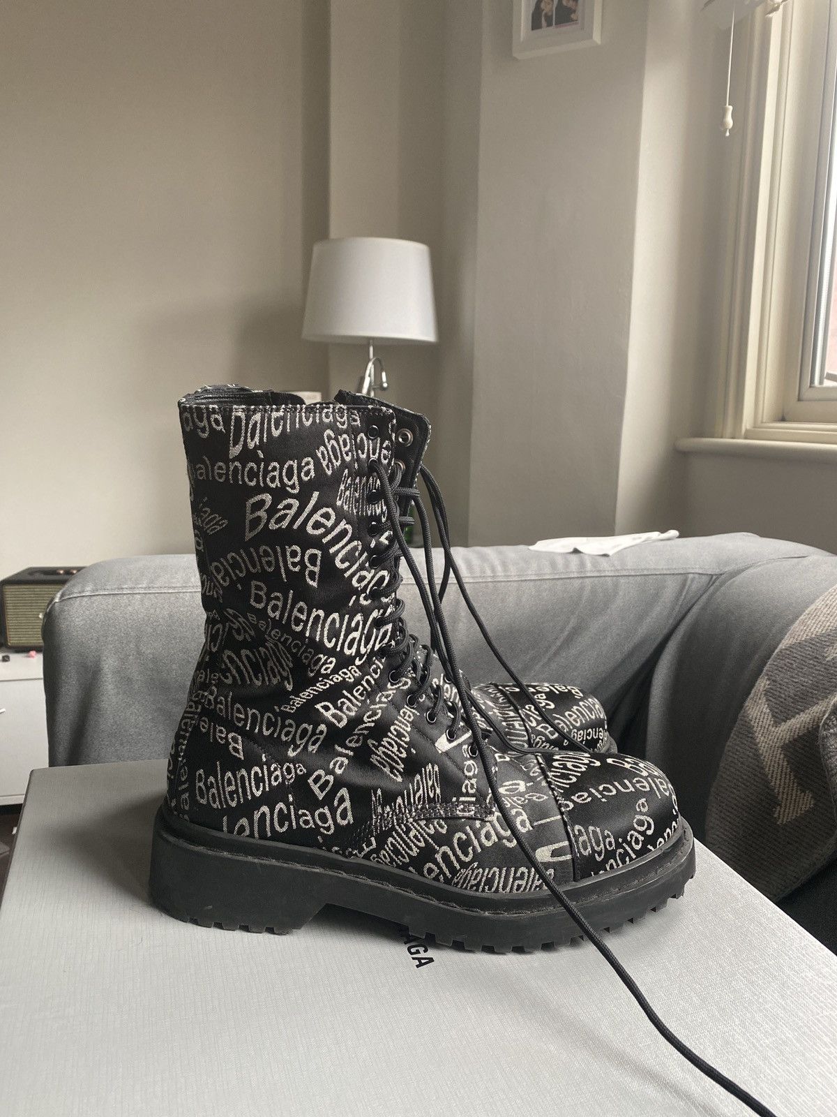 Balenciaga BALENCIAGA WAVE LOGO COMBAT BOOTS | Grailed