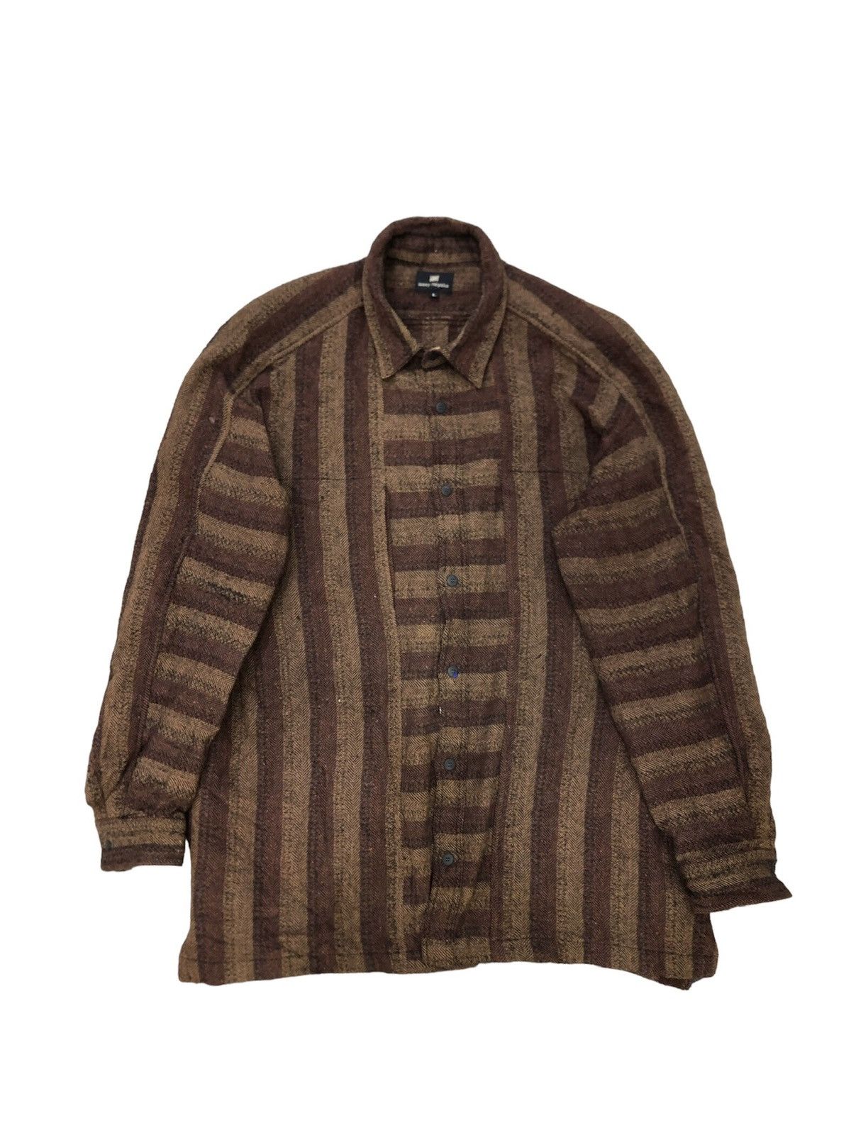 image of 80's Issey Miyake Rainbow Nep Herringbone Wool Shirt in Brown, Men's (Size Large)