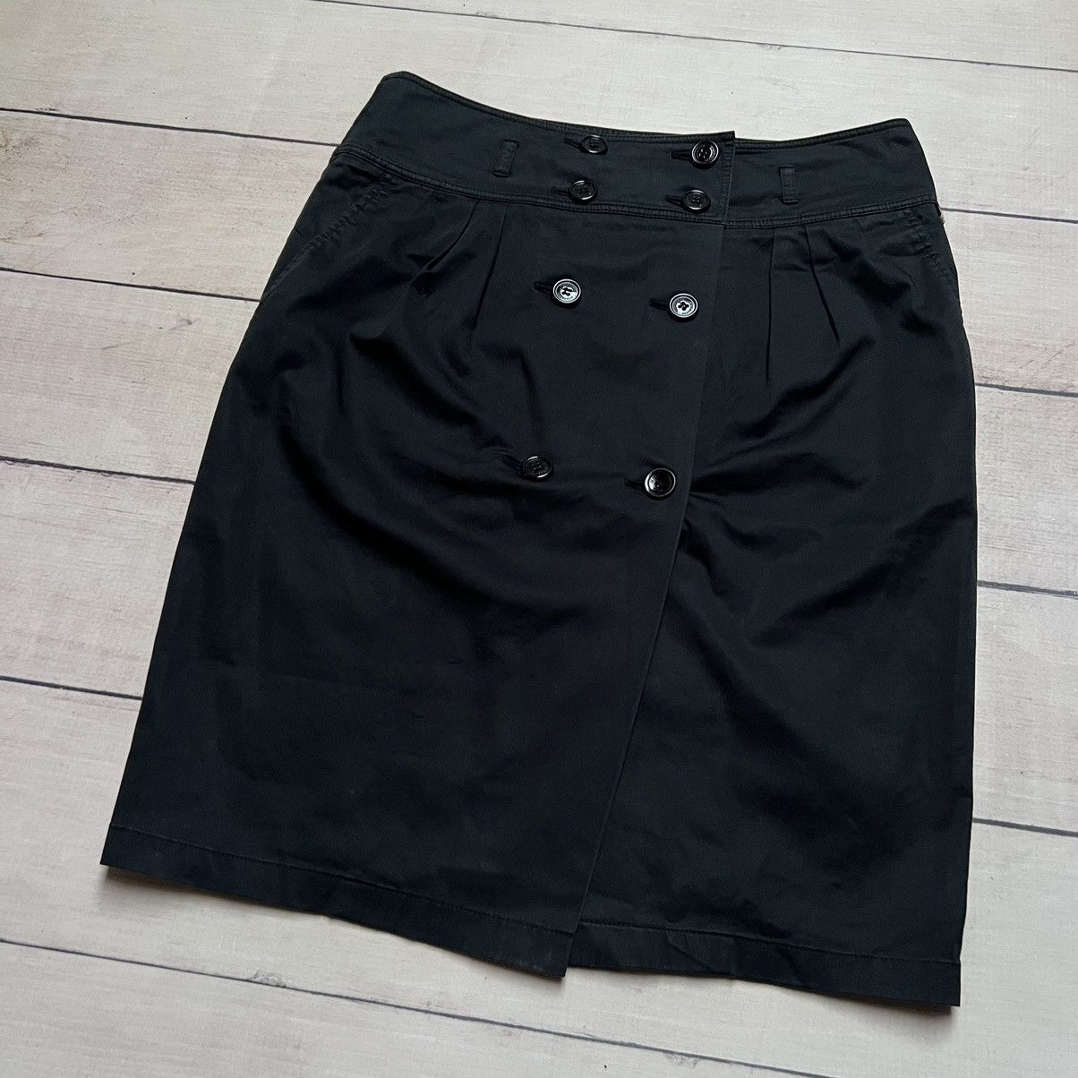 Burberry × Designer Burberry Burberrys Midi Skirt Black Buttons Y2K Size 32" / US 10 / IT 46 - 2 Thumbnail