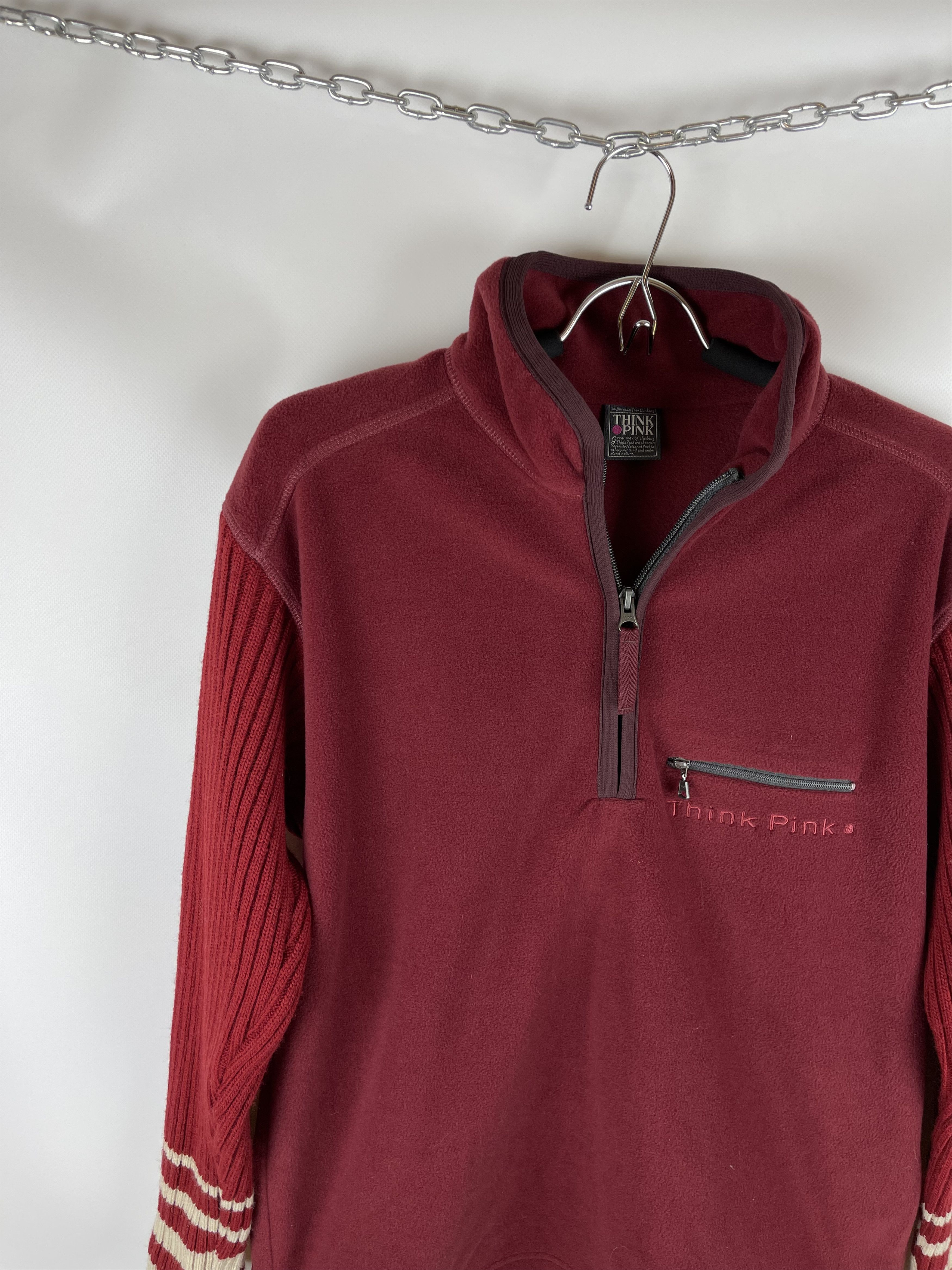 Japanese Brand Think Pink vintage fleece with wool sleeve hype jacket Size US S / EU 44-46 / 1 - 2 Thumbnail