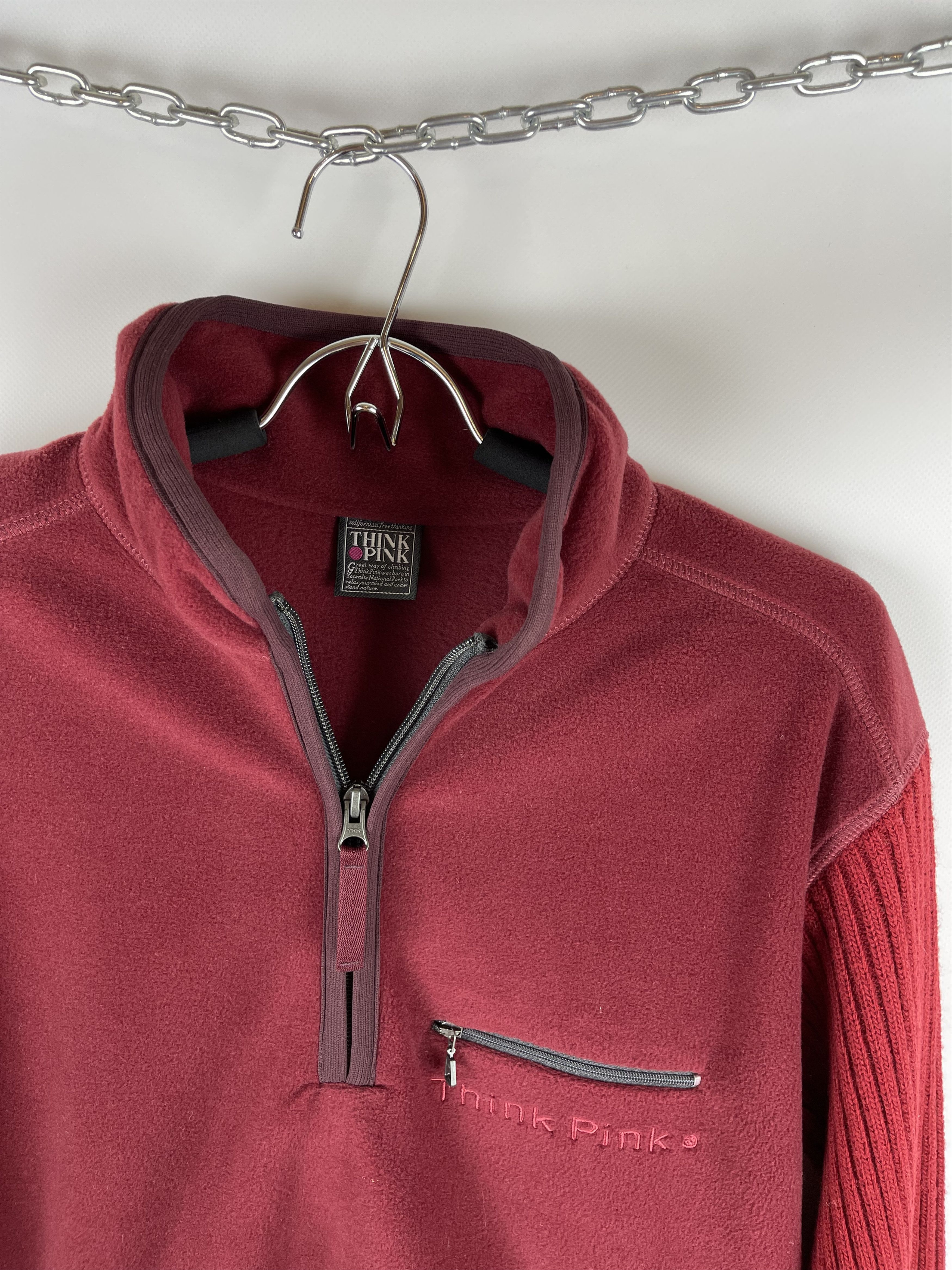 Japanese Brand Think Pink vintage fleece with wool sleeve hype jacket Size US S / EU 44-46 / 1 - 5 Thumbnail