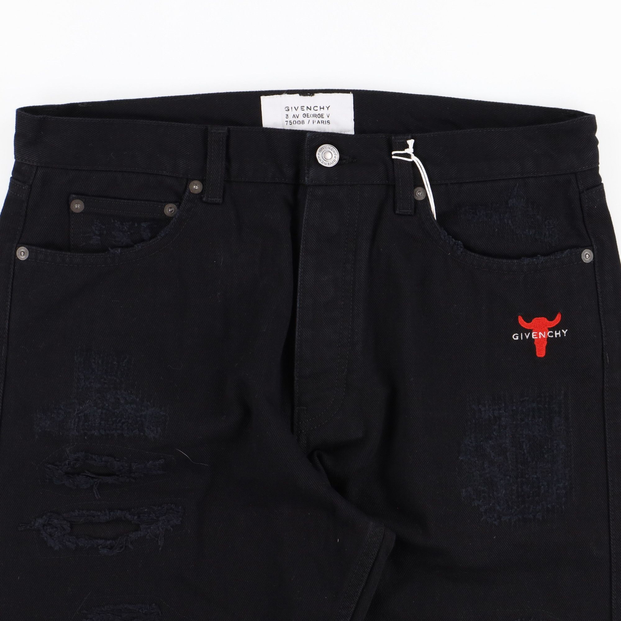 Givenchy Black Year Of The Ox Distressed Straight Jeans Size US 29 - 2 Thumbnail