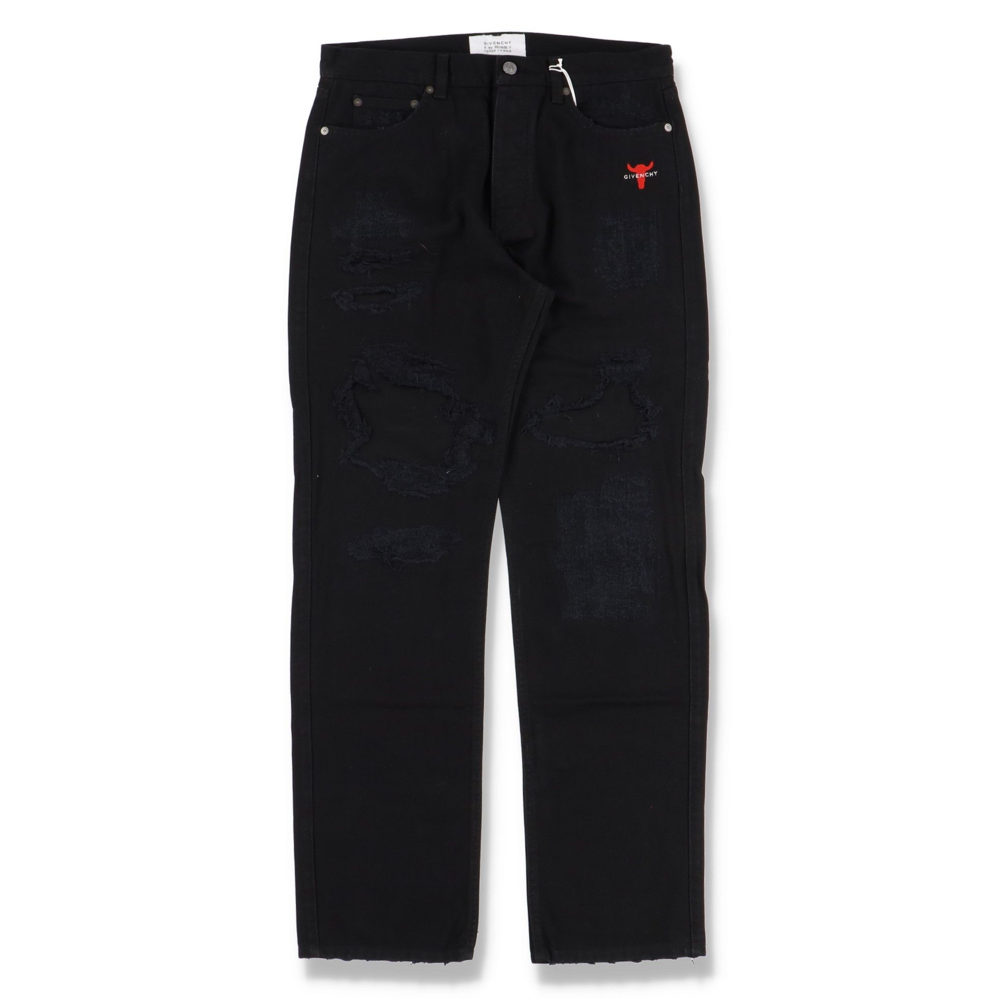 Givenchy Black Year Of The Ox Distressed Straight Jeans Size US 29 - 1 Thumbnail