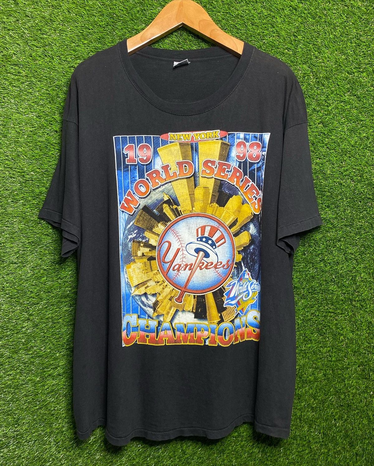 image of Rap Tees x Vintage New York Yankees World Champions 1998 Rap Tee Shirt in Black, Men's (Size 2XL)