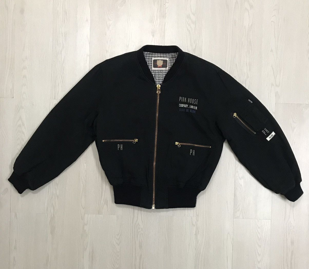image of Bomber Jacket x Pink House Vintage Pink House Jacket in Black, Men's (Size Medium)