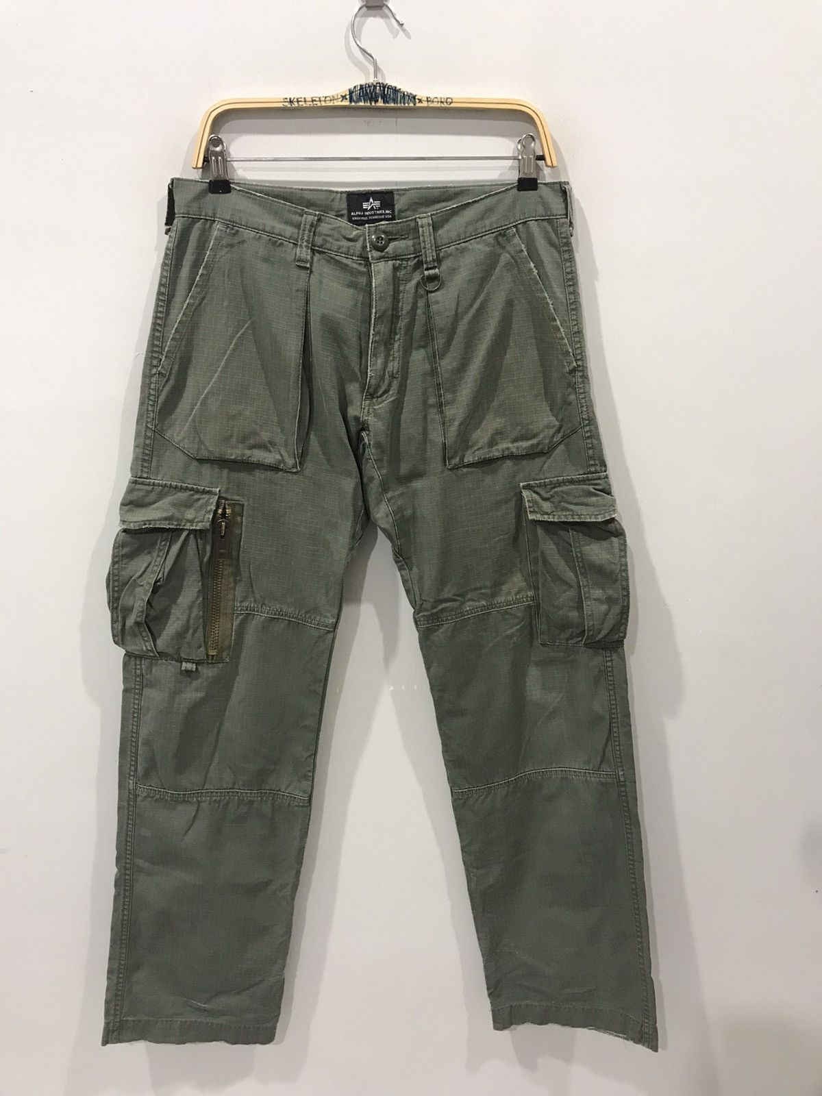 image of Alpha Industries x Distressed Denim Alpha Ind. Military Commando Design Ripstop Cargo Pant in Milit