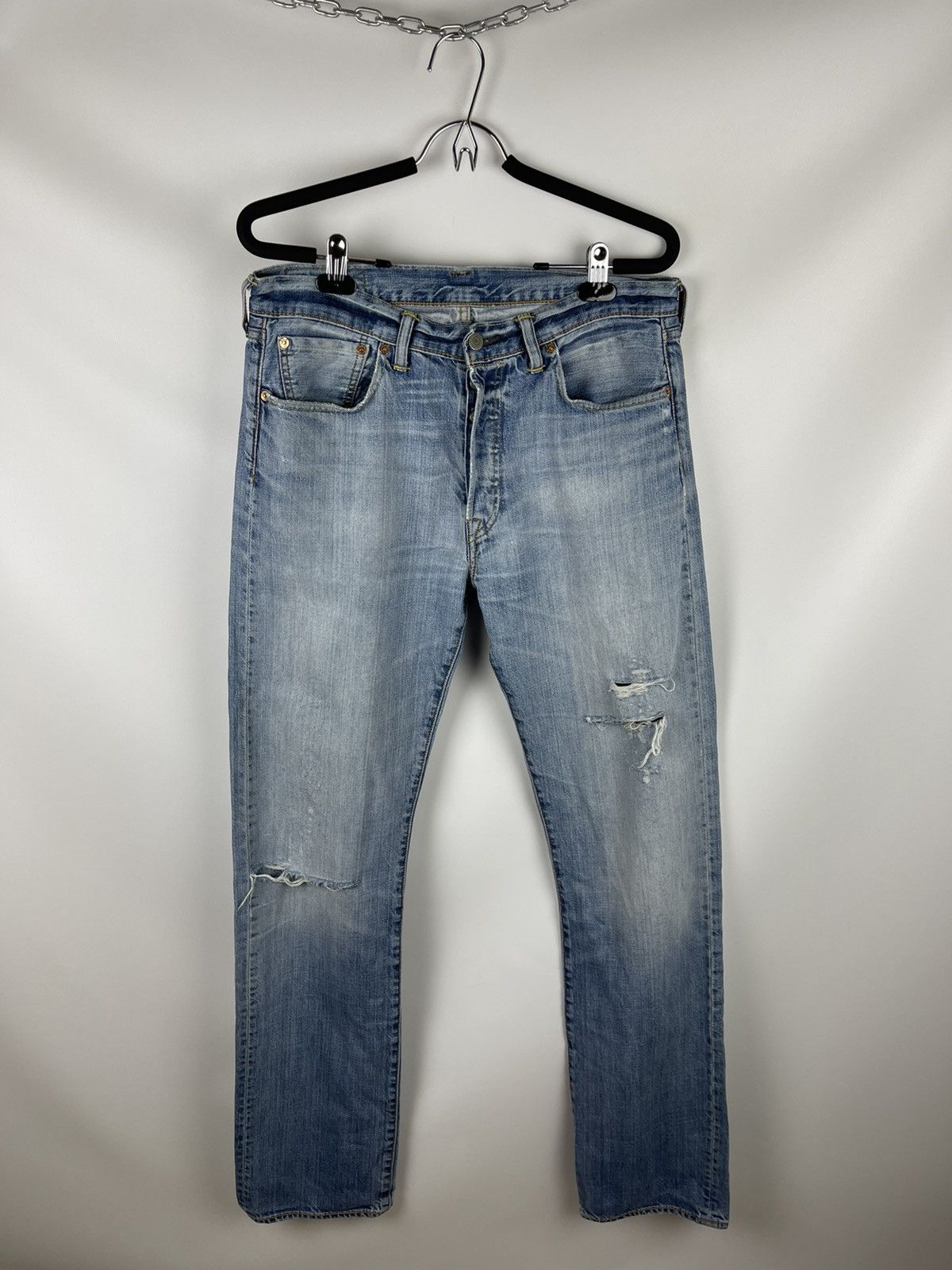 Levi's Levi’s 501 vintage blue distressed denim jeans pants Size US 33 - 1 Thumbnail