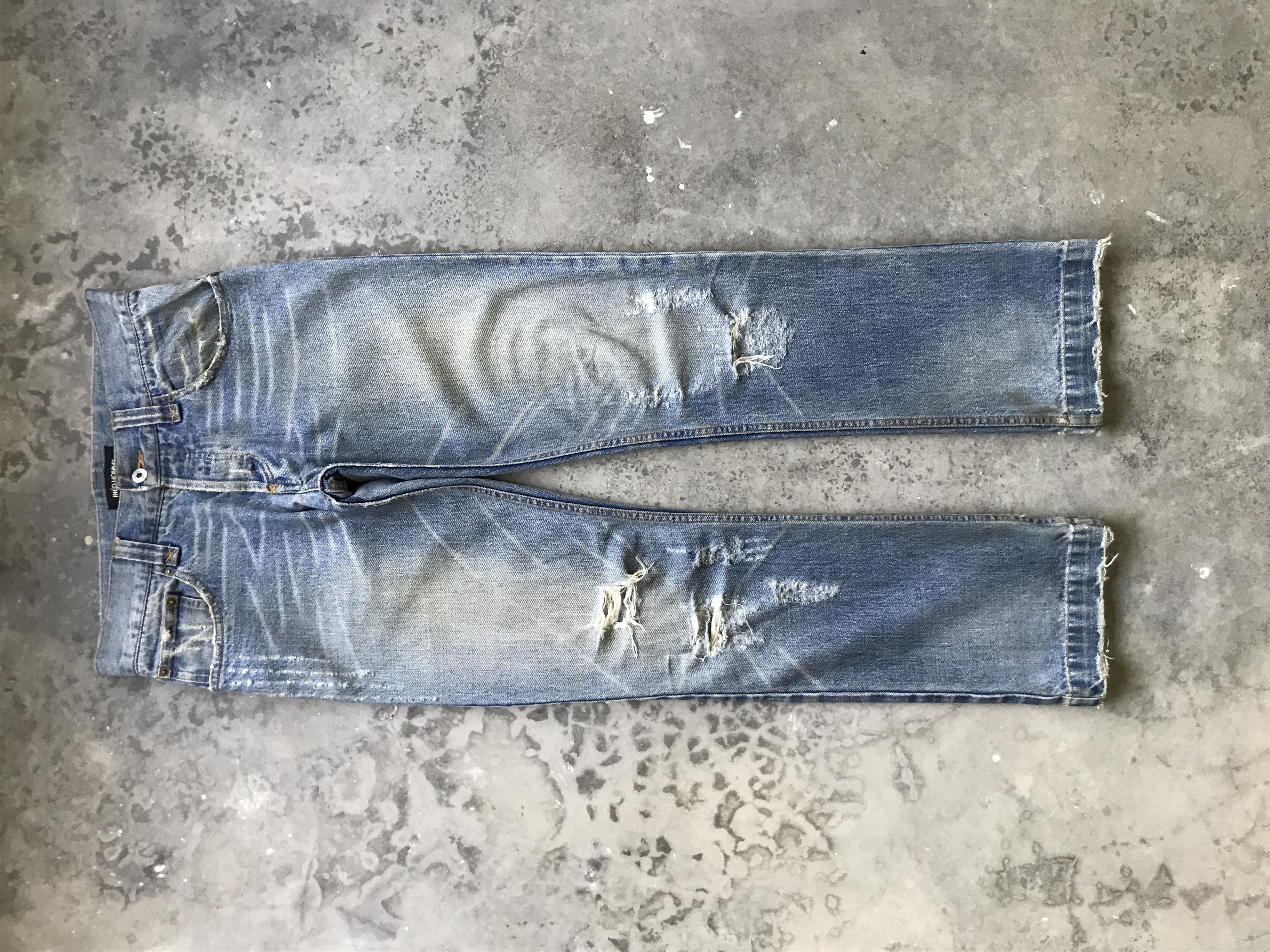image of D67 Ined Homme Distressed Denim in Light Wash, Men's (Size 33)