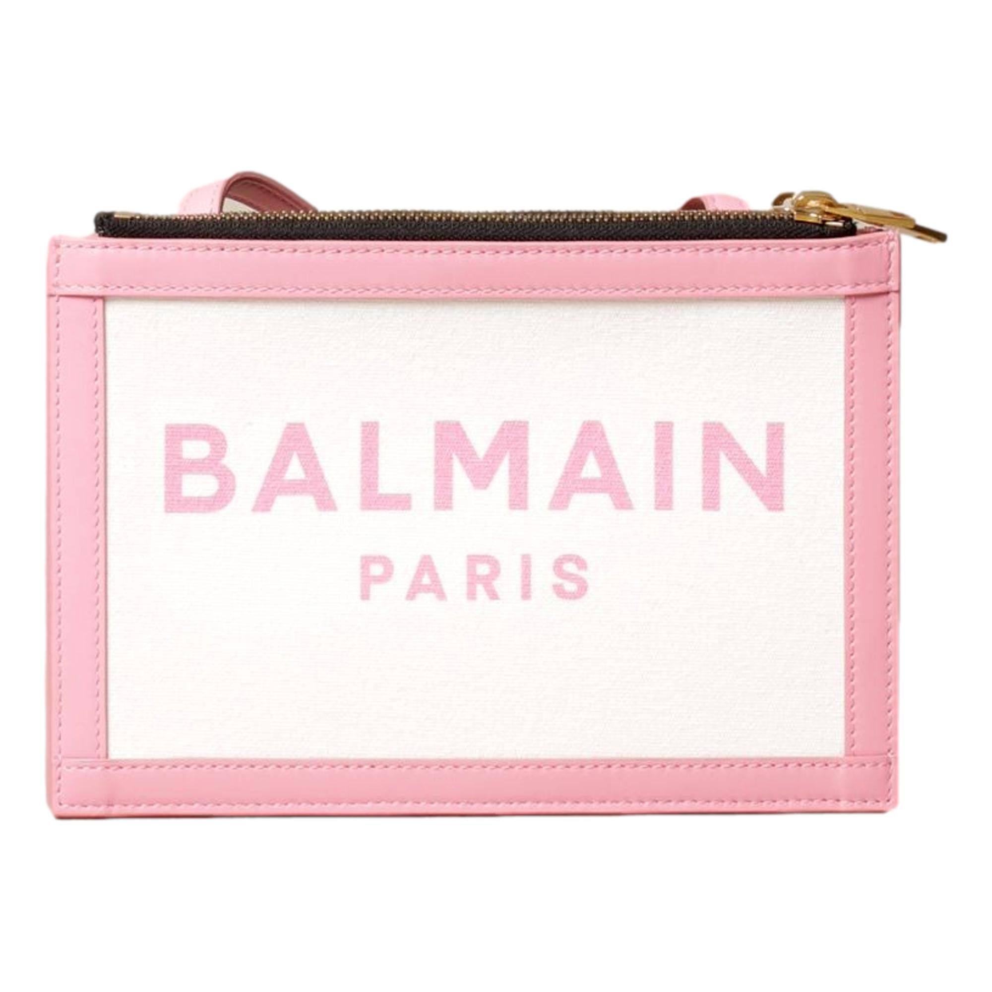 Balmain B-Army 26 Logo Canvas and Pink Leather Small Crossbody Bag, Women's