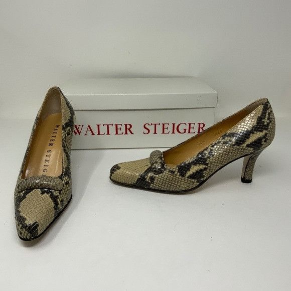 Walter Steiger Snake Python Leather Almond Toe Slip On Pumps