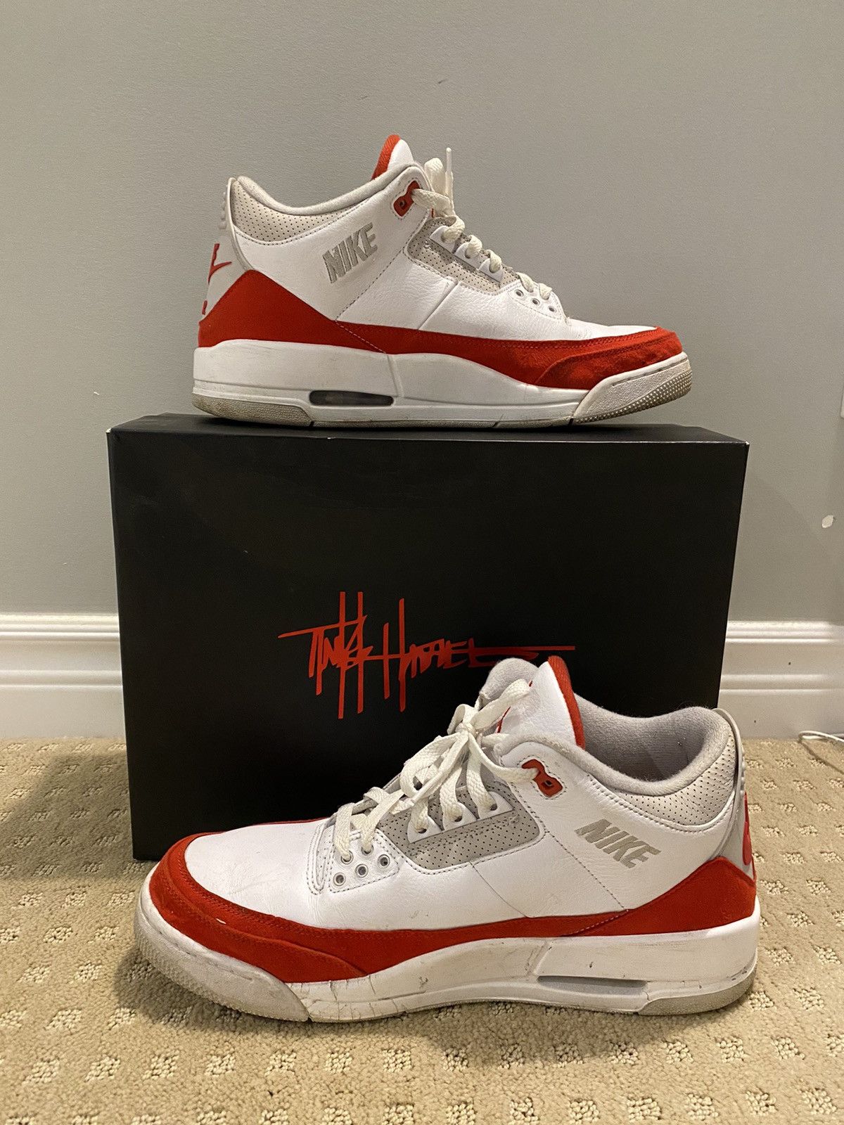 Jordan Brand Nike Air Jordan x Tinker Hadfield Retro 3 Red & White Size US 12 / EU 45 - 1 Thumbnail