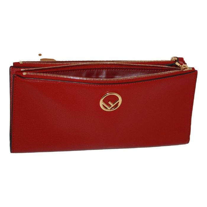 Fendi Fendi F is Fendi Red Calf Leather Double Zip Long Wallet Grailed