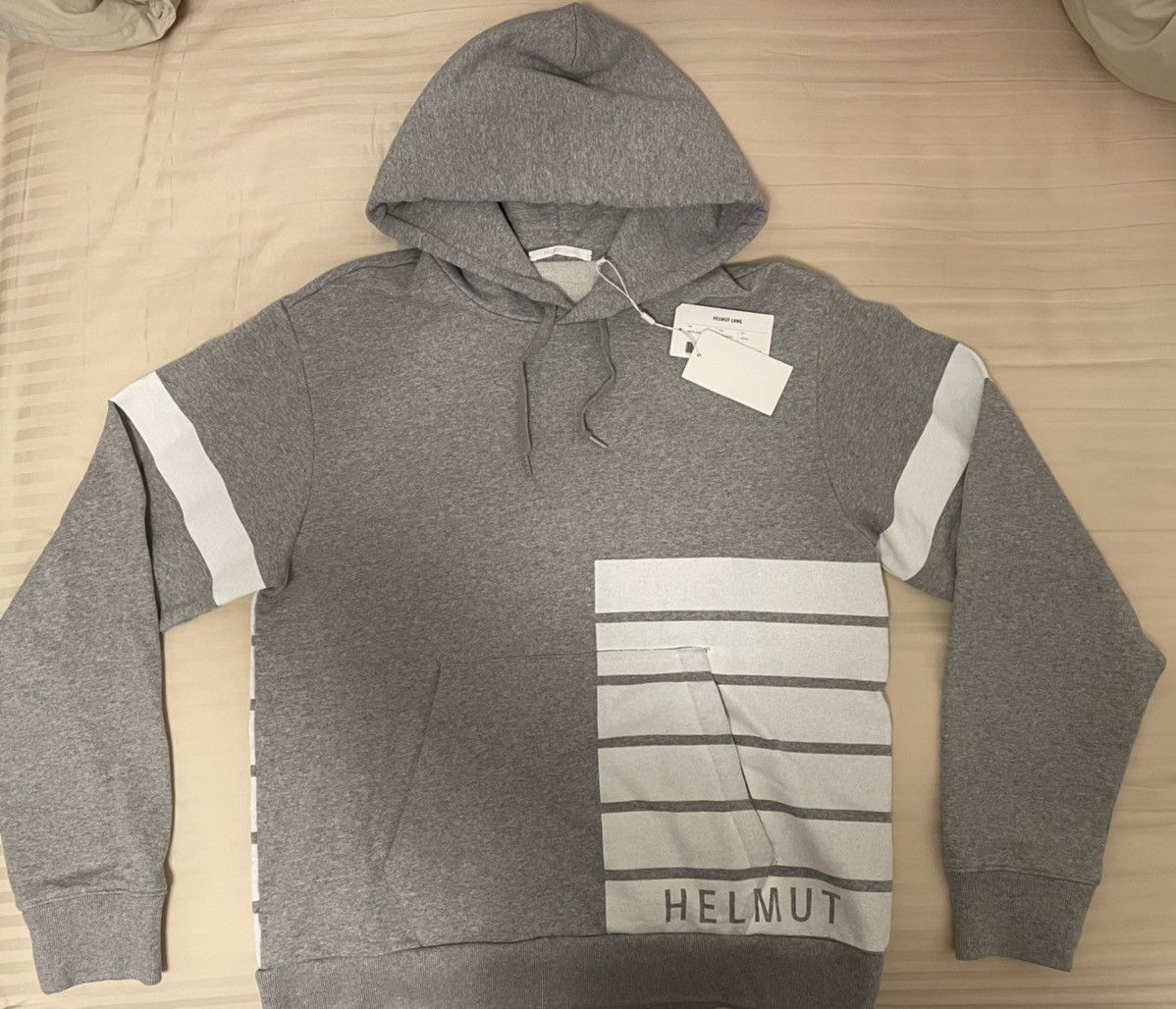 image of Helmut Lang striped Printed Hoodie in Grey, Men's (Size Large)