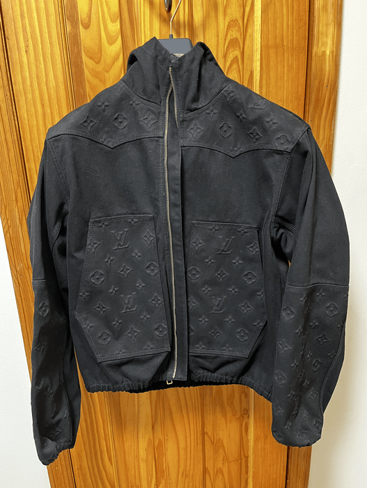 Monogram Detail Hooded Denim Jacket - Luxury Black