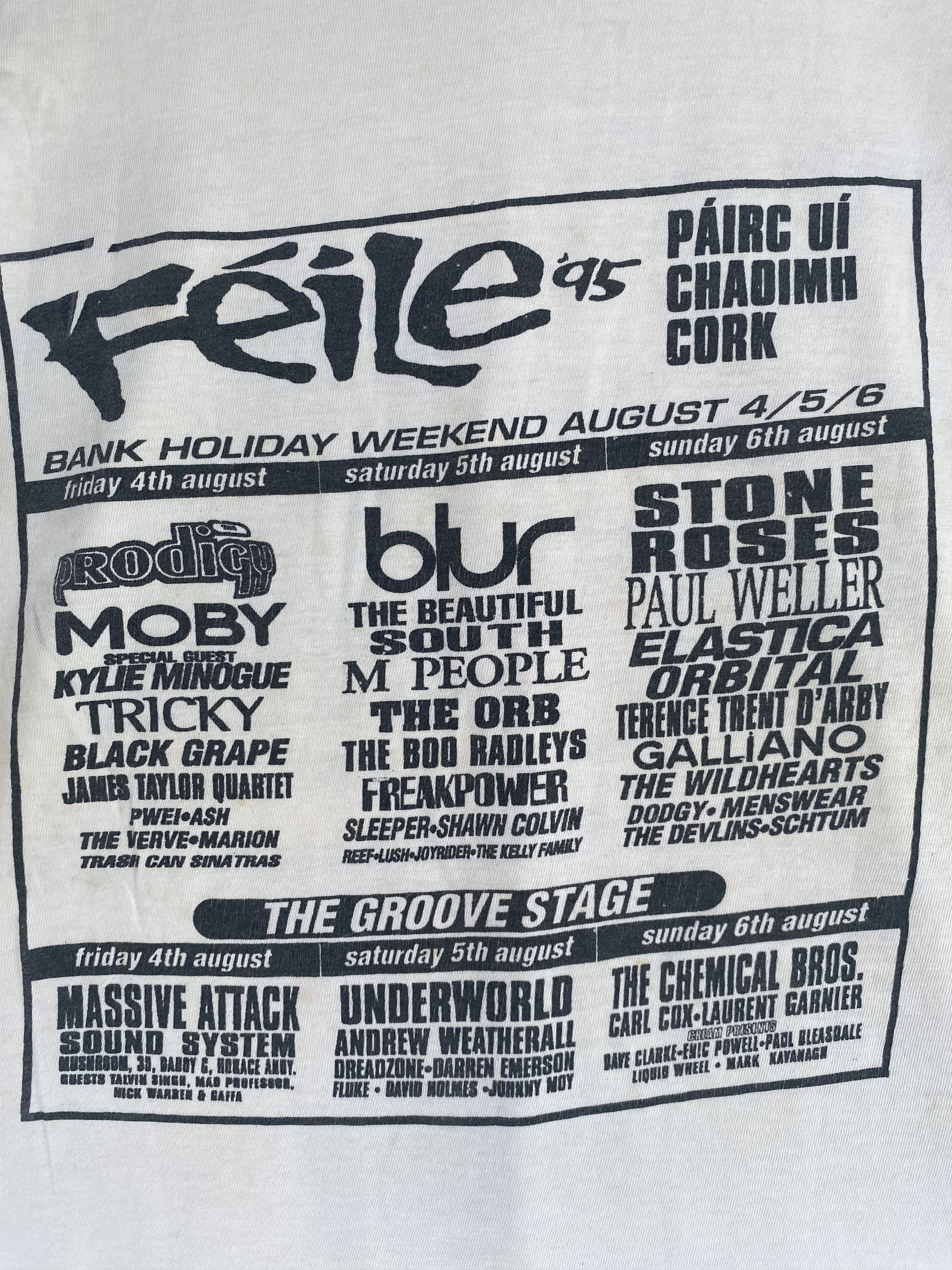 Band Tees VINTAGE FEILE CORK 1995 the prodigy / blur / stone roses tee Size US XS / EU 42 / 0 - 3 Thumbnail
