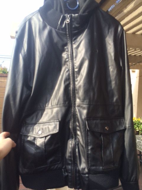 Obey leather jacket with hood best sale