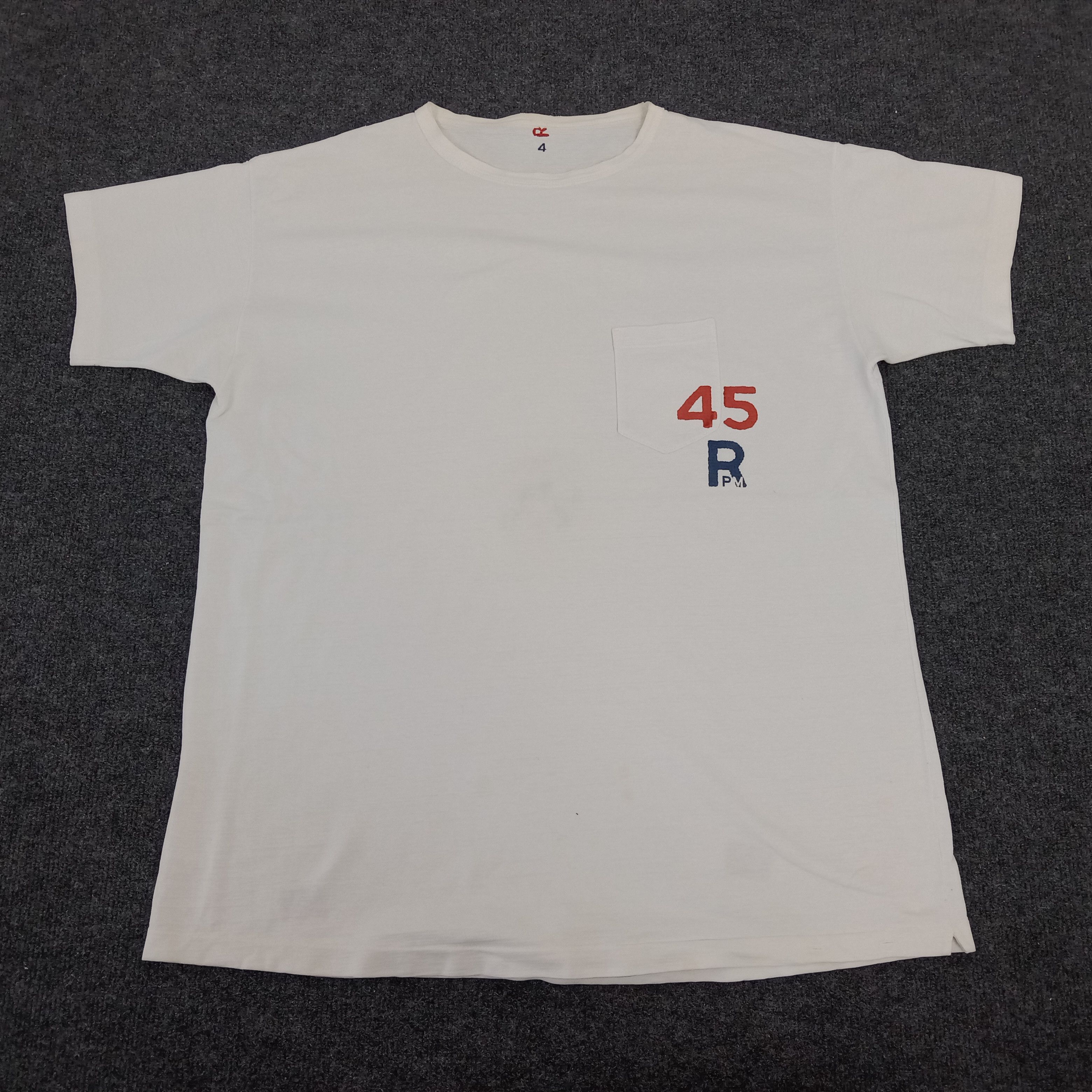45rpm × Japanese Brand × Vintage 45 RPM Japanese Brand Spellout Pocket Tshirt Size US XL / EU 56 / 4 - 1 Thumbnail